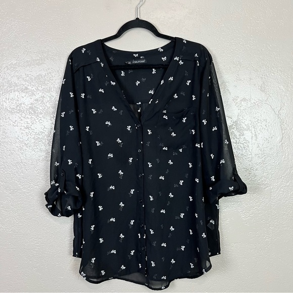 Maurices Tops - Maurices Women 2 Button Down Blouse Semi-Sheer Bow V-Neck Tab Sleeves 5 for $30